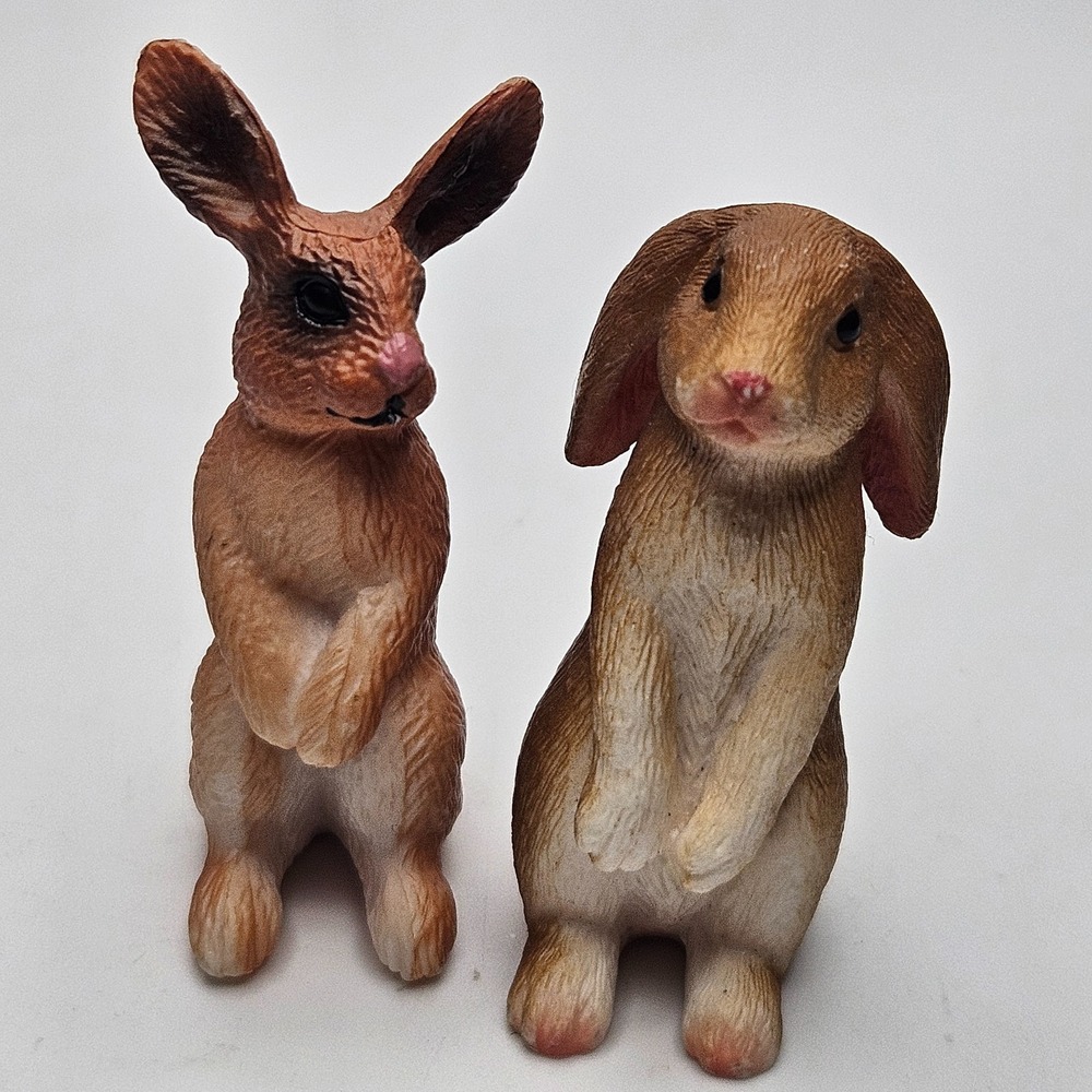 Pair of Mini Bunny‎ Rabbit Figurines Standing Brown Easter Spring Decor 2"